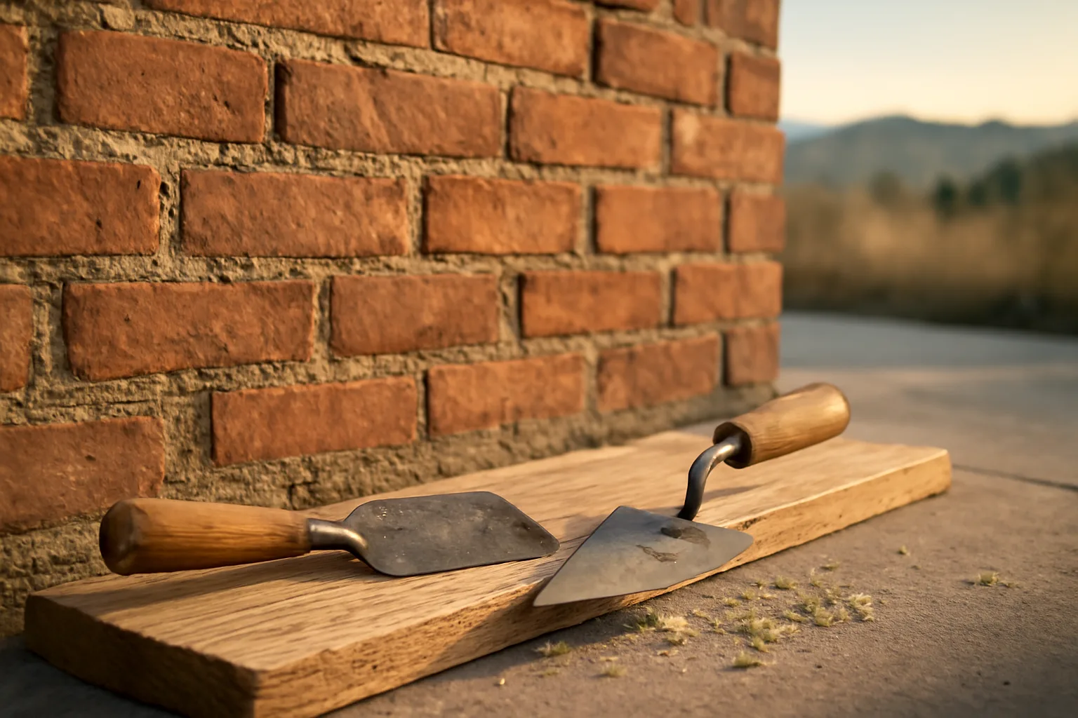 Denver brick wall and pointing tools during tuckpointing work